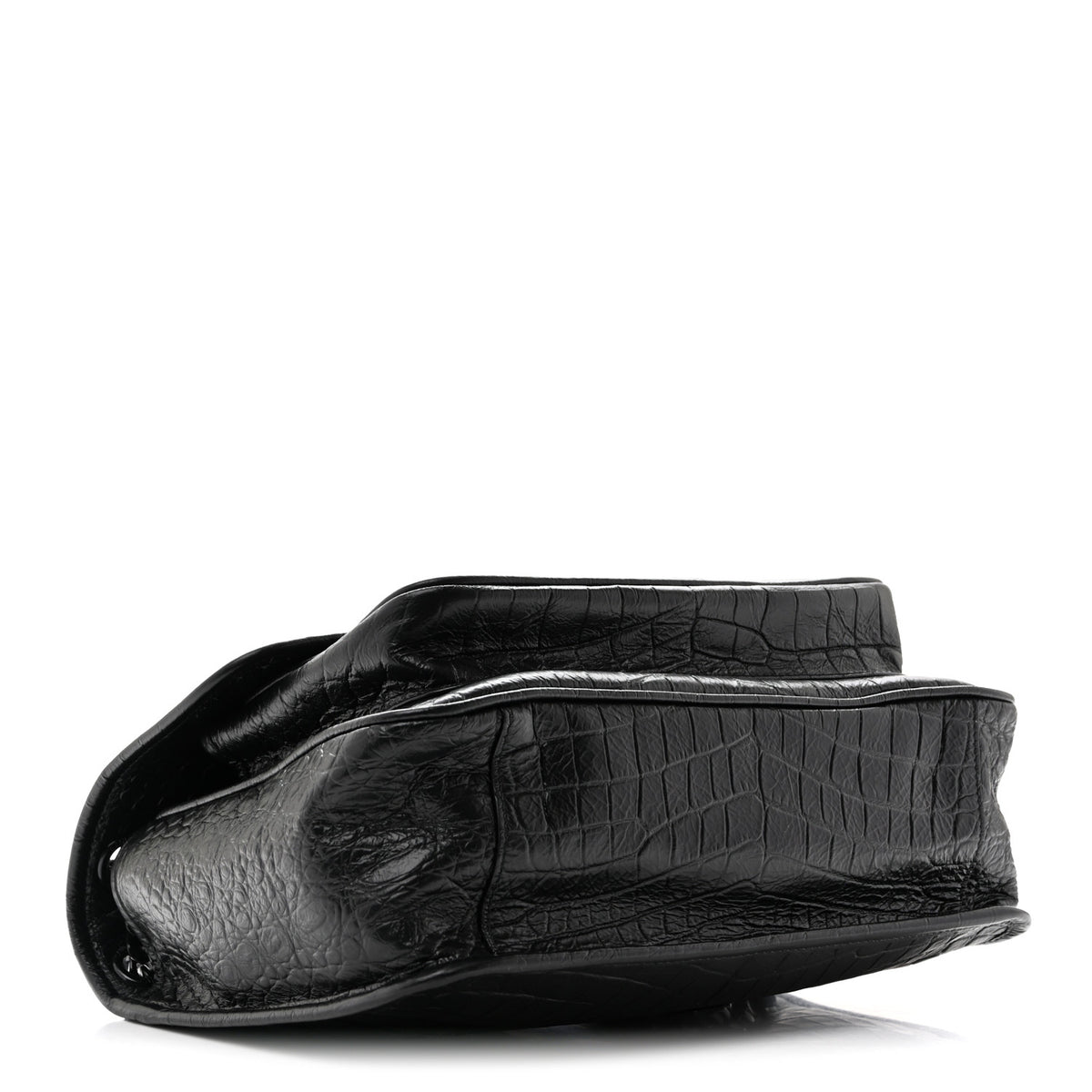 Nubuck Crocodile Embossed Monogram Medium Niki Chain Satchel Black