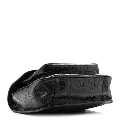Saint Laurent Nubuck Crocodile Embossed Monogram Medium Niki Chain Satchel Black 4 of 10