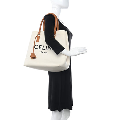 Celine Canvas Calfskin Logo Print Small Horizontal Cabas Natural Tan 2 of 10