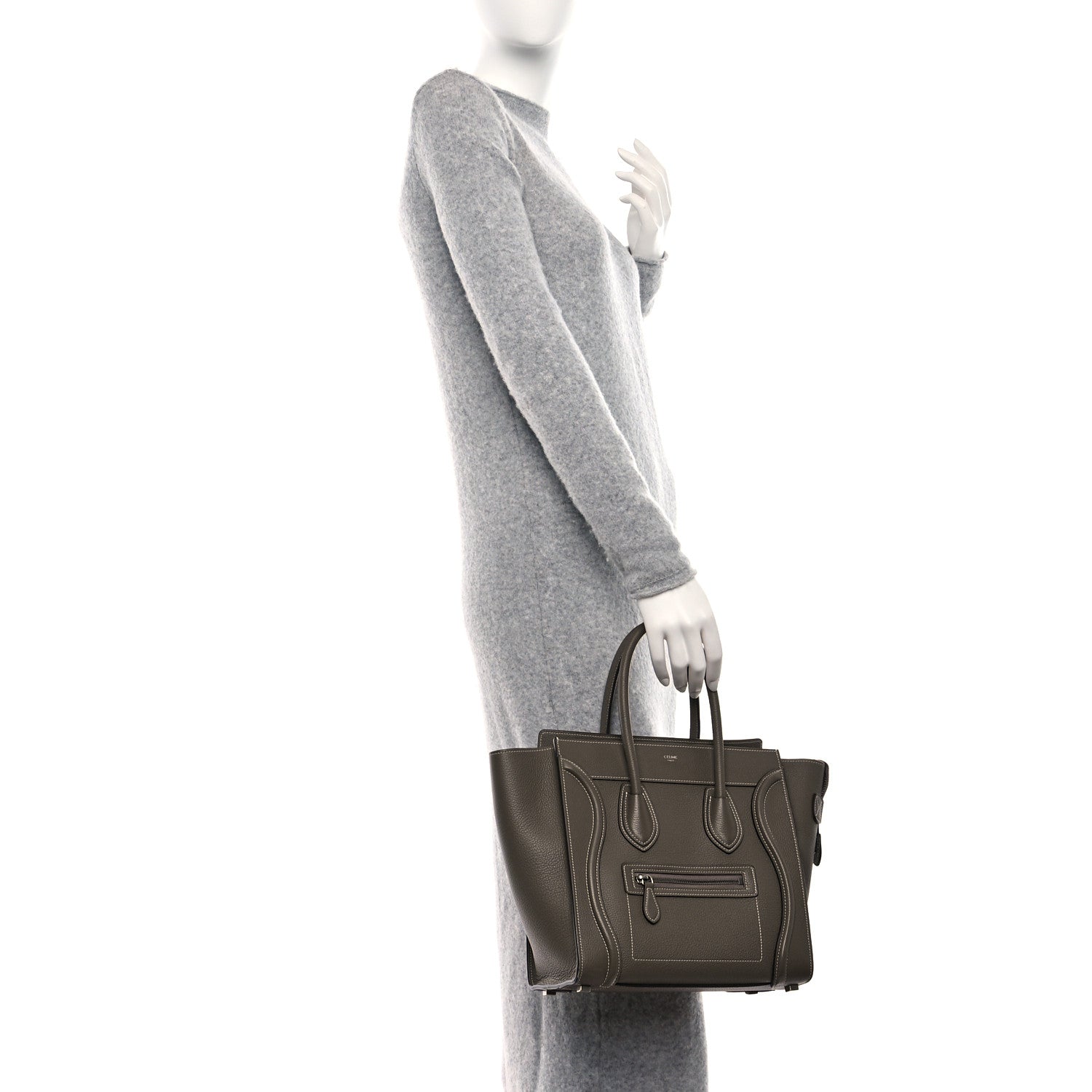 Celine Drummed Calfskin Micro Luggage Souris 3 of 8