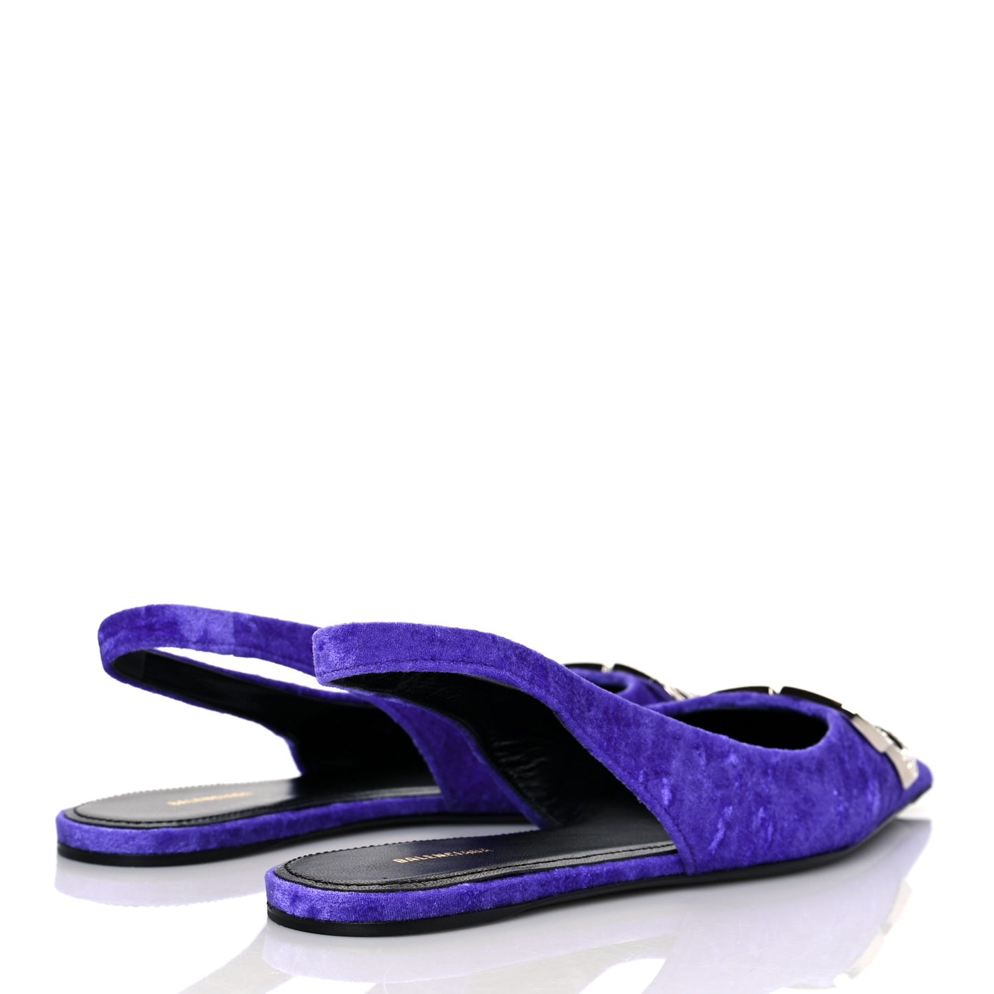 Crushed Velvet Crystal BB Knife Pointy Toe Slingback Flats 36.5 Purple