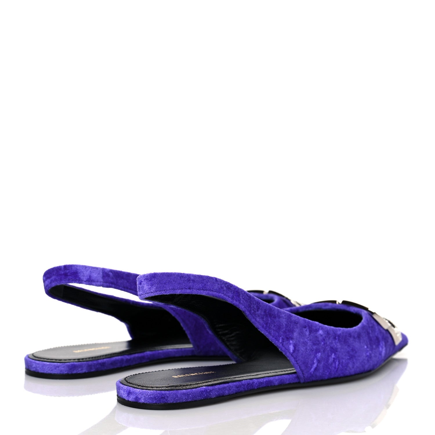 Balenciaga Crushed Velvet Crystal BB Knife Pointy Toe Slingback Flats 36.5 Purple 4 of 8