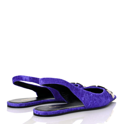 Balenciaga Crushed Velvet Crystal BB Knife Pointy Toe Slingback Flats 36.5 Purple 4 of 8