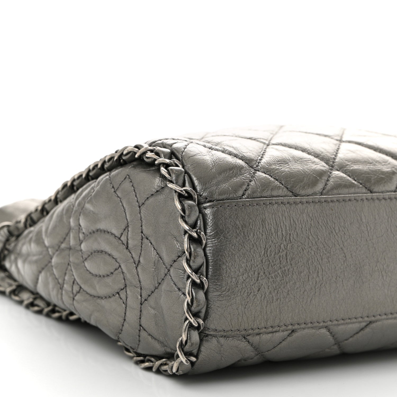 Chanel Metallic Calfskin Quilted Medium Chain Me Hobo Dark Silver 9 of 12