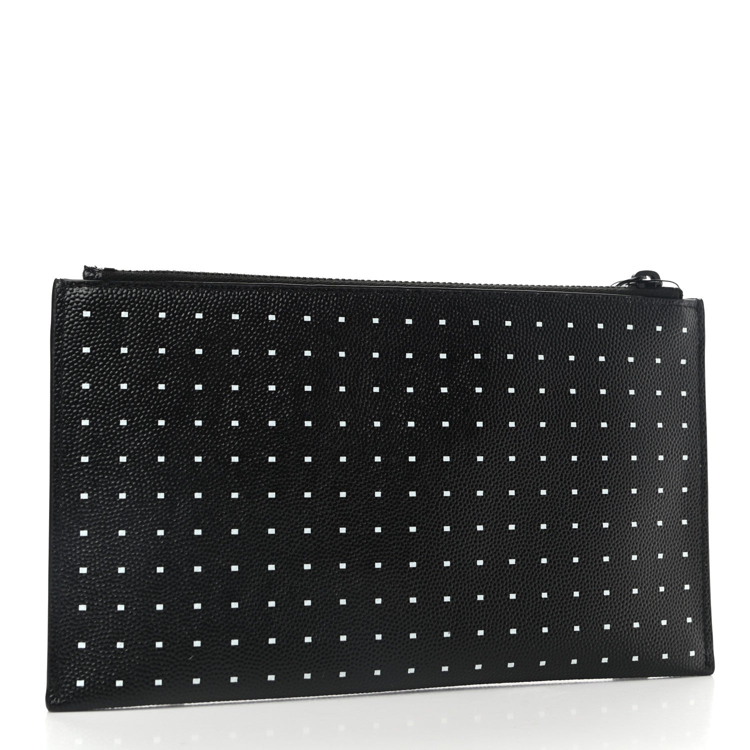 Saint Laurent Grain De Poudre Square Dot Zip Bill Pouch Black White 3 of 8