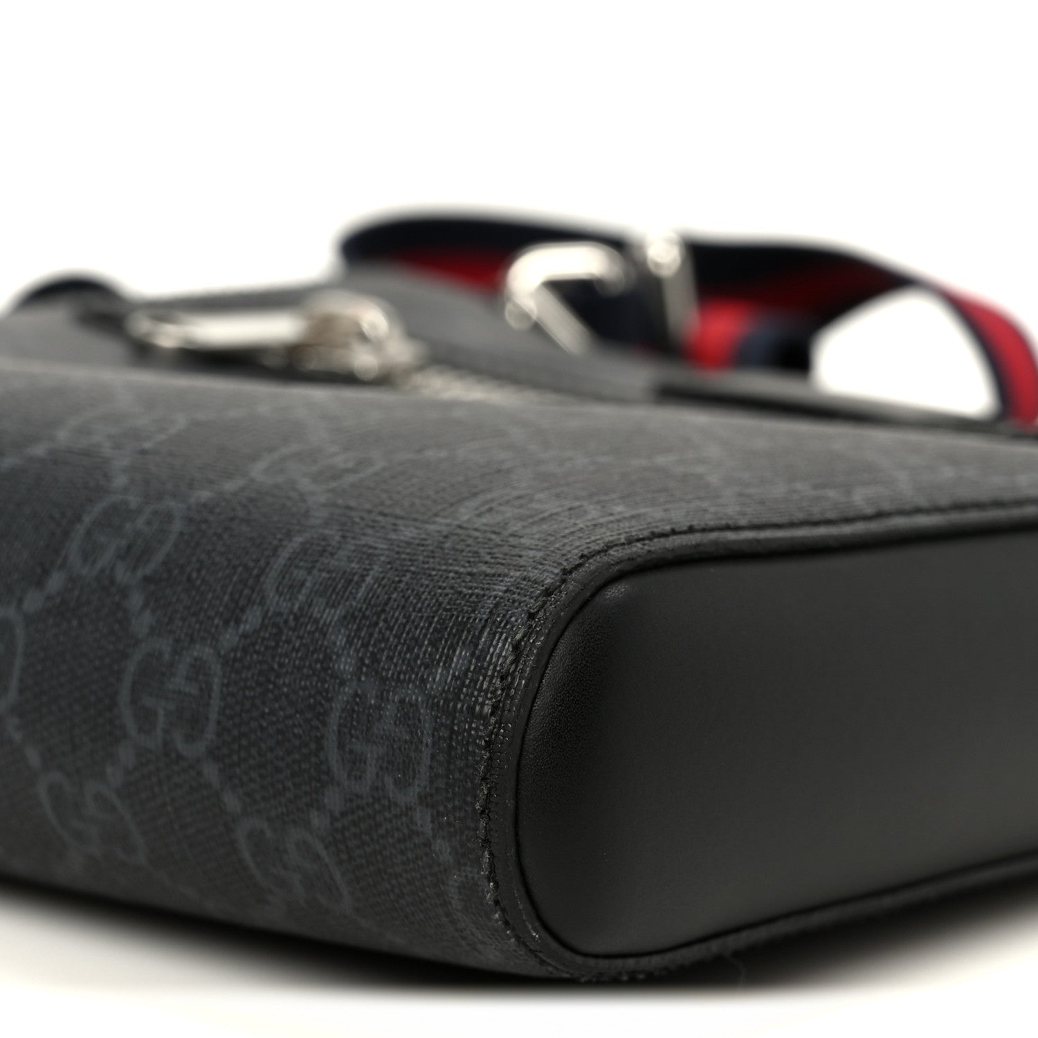 Gucci GG Supreme Monogram Web Small Flat Messenger Bag Black Grey 10 of 11