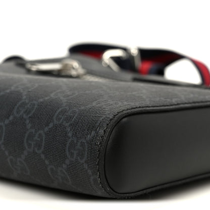 Gucci GG Supreme Monogram Web Small Flat Messenger Bag Black Grey 10 of 11