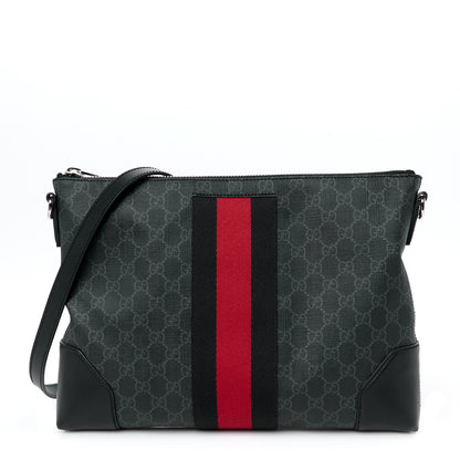 Gucci Soft GG Supreme Monogram Appia Calfskin Web East West Messenger Bag Black Grey 1 of 11