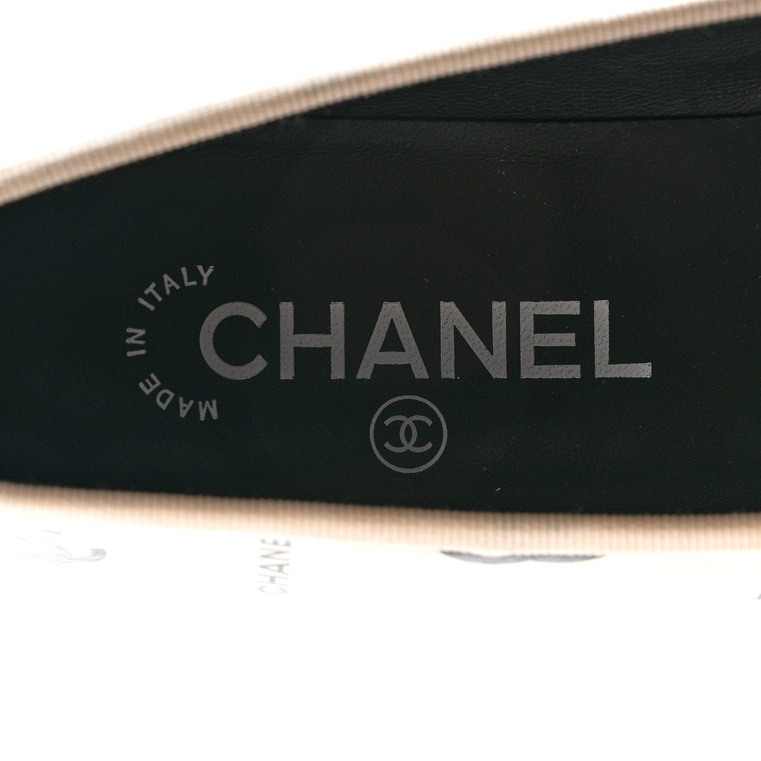 Chanel Printed Lambskin Cap Toe CC Ballet Flats 37 White Black 8 of 10