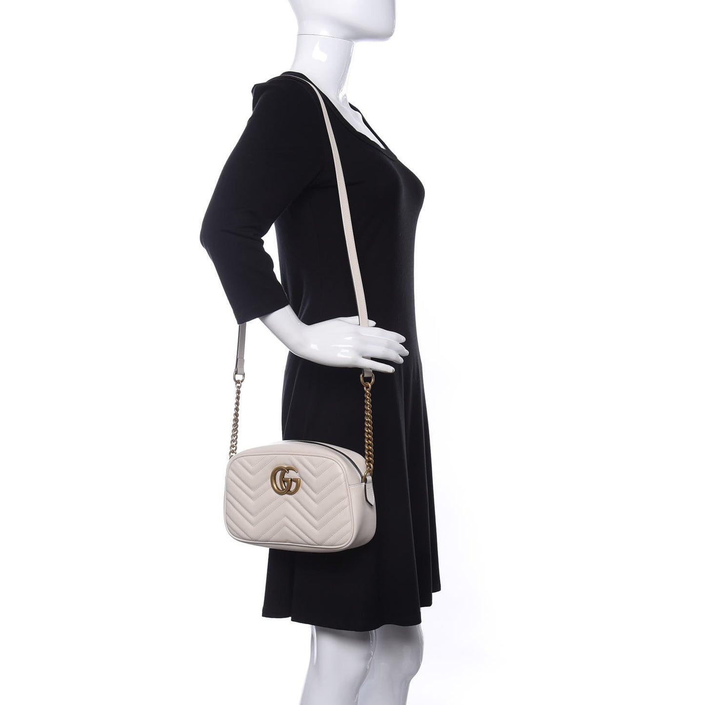 Calfskin Matelasse Small GG Marmont Chain Shoulder Bag White
