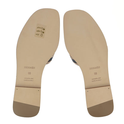 Hermes Calfskin Denim Oran Sandals 39 Bleu Brut Gold 6 of 11
