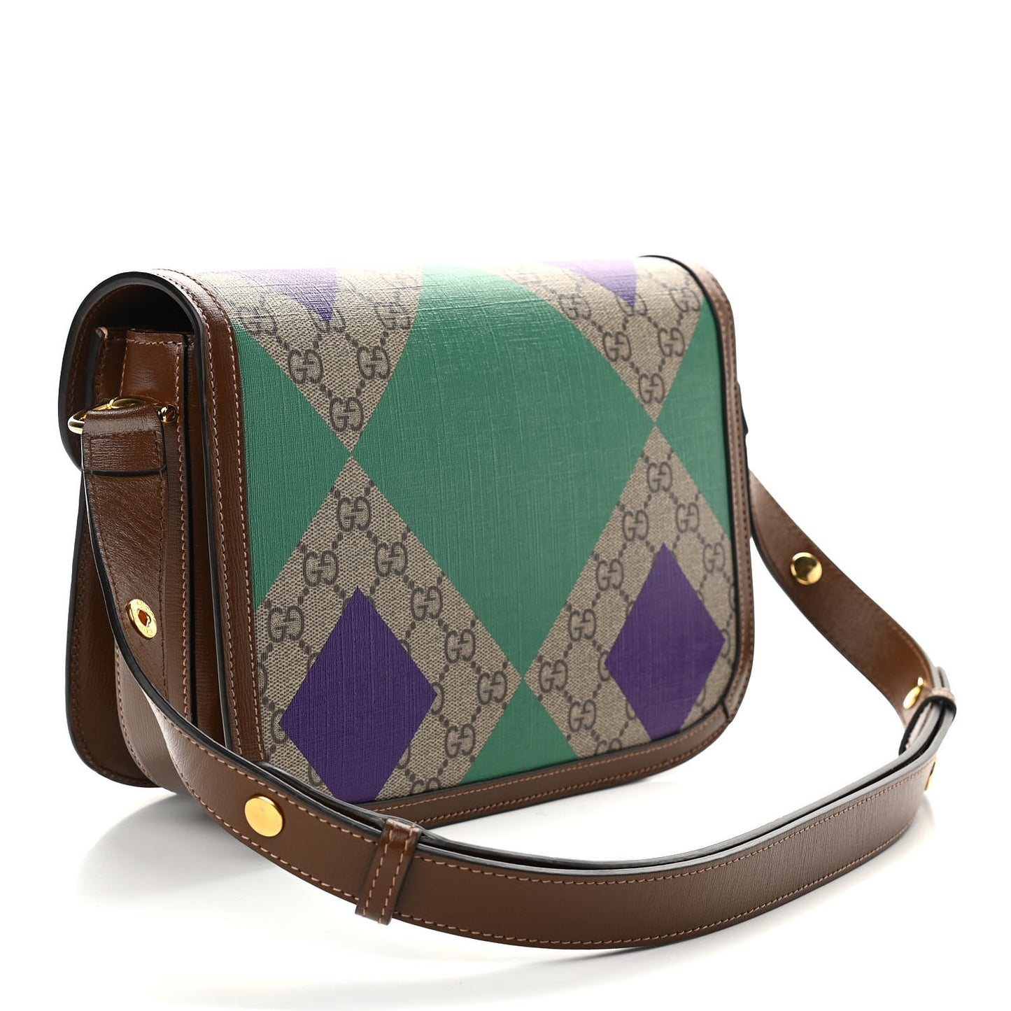 GG Supreme Monogram Geometric Horsebit 1955 Shoulder Bag Beige Multicolor Brown Sugar