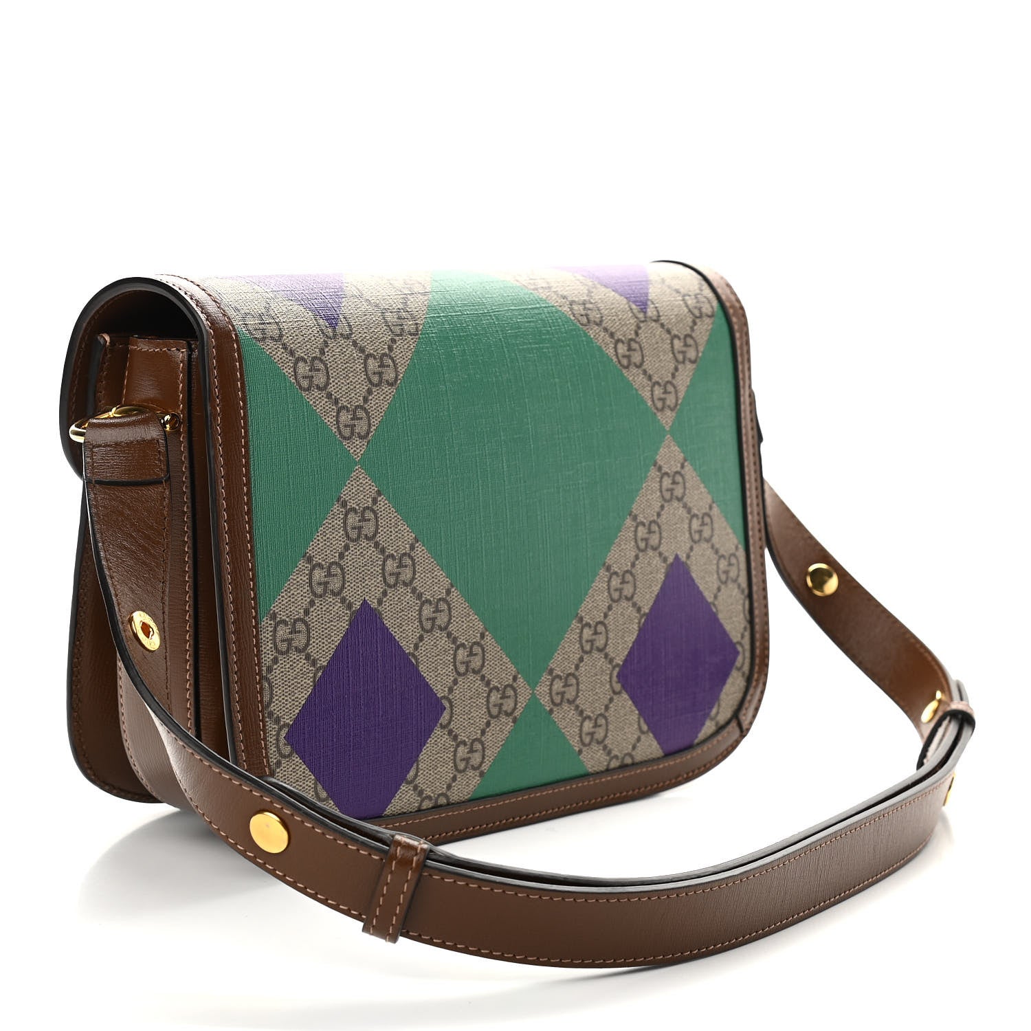 Gucci GG Supreme Monogram Geometric Horsebit 1955 Shoulder Bag Beige Multicolor Brown Sugar 3 of 11