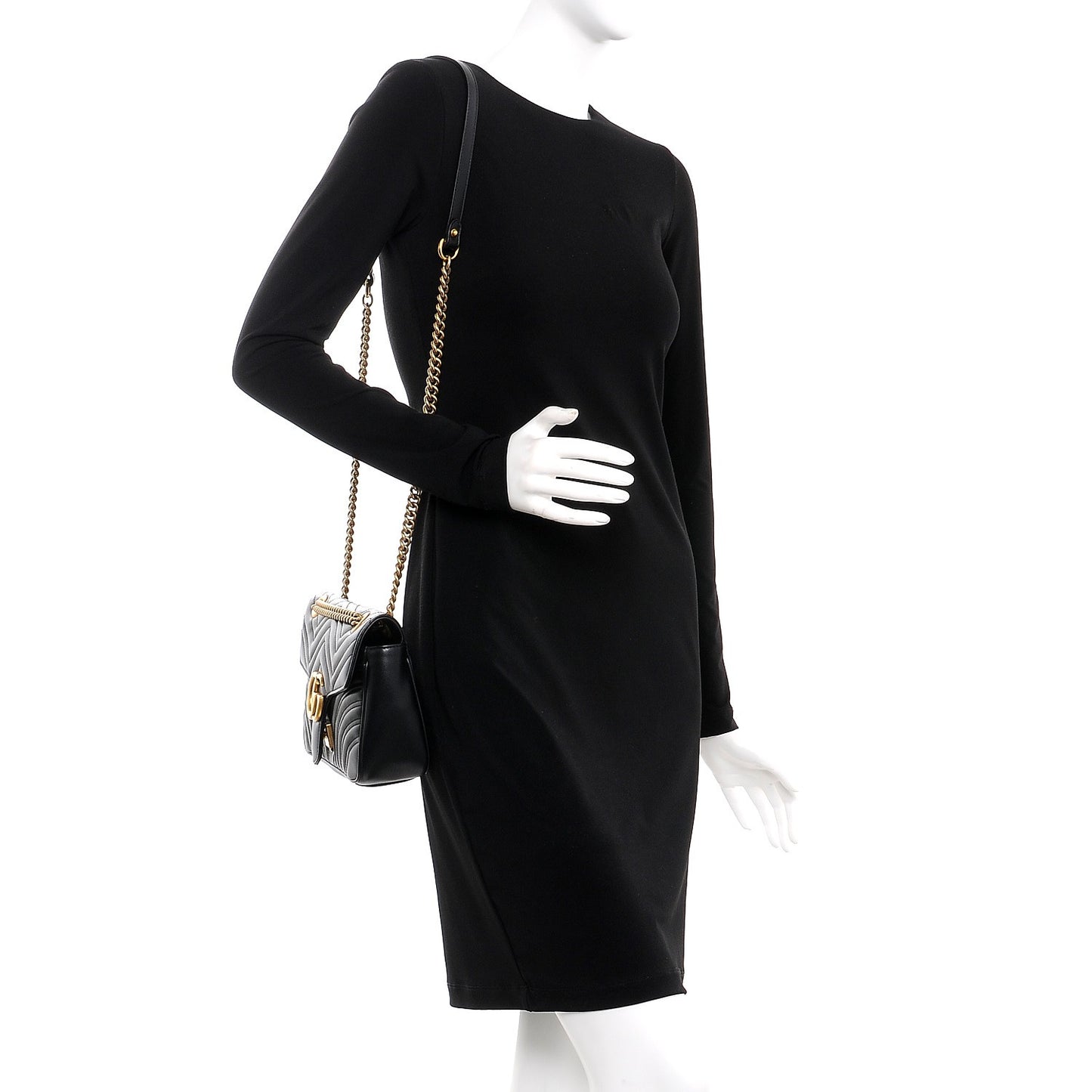 Calfskin Matelasse Small GG Marmont Shoulder Bag Black