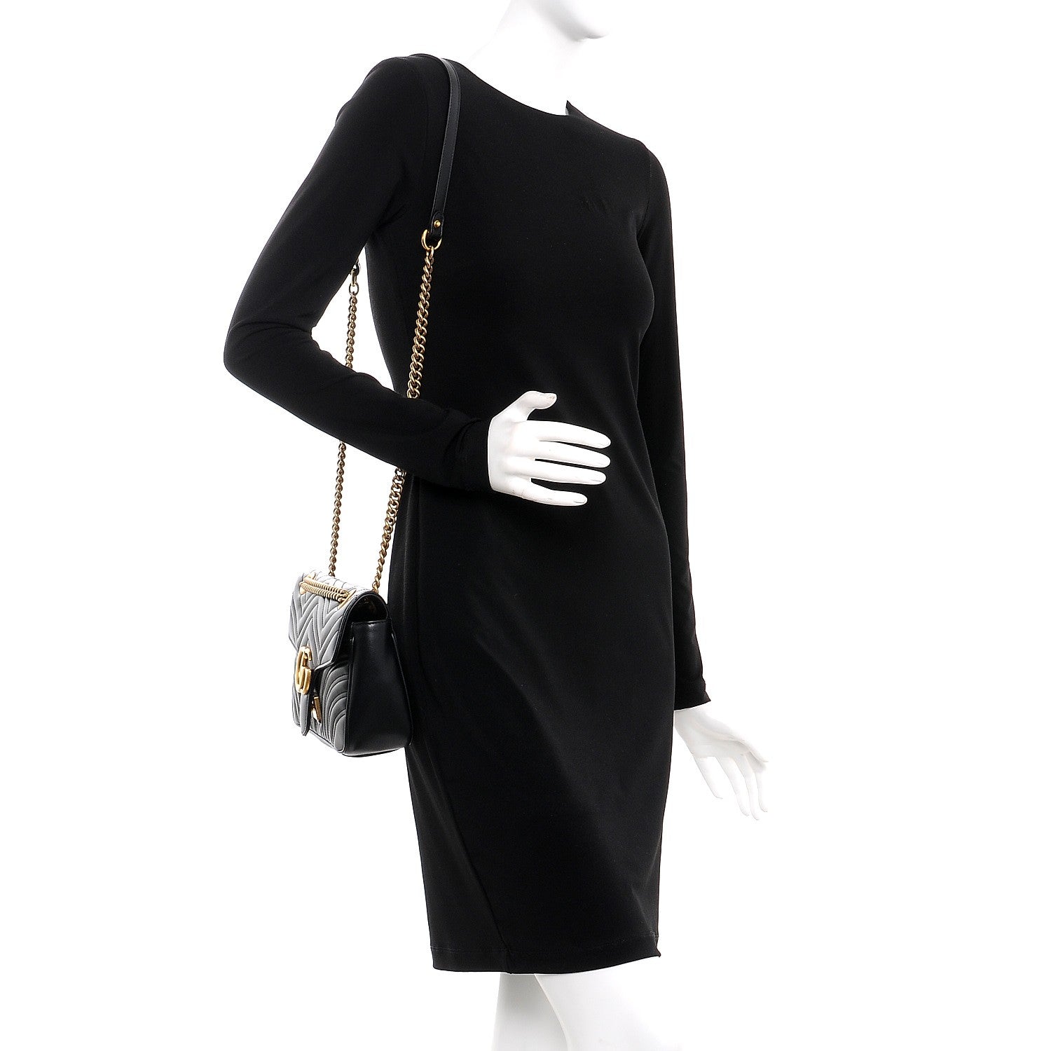 Gucci Calfskin Matelasse Small GG Marmont Shoulder Bag Black 2 of 8