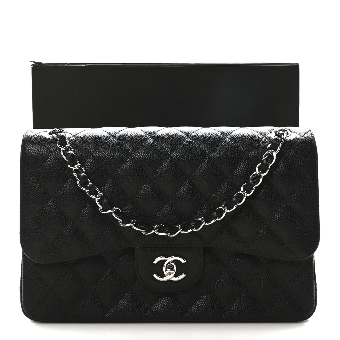 Caviar Quilted Jumbo Double Flap Black