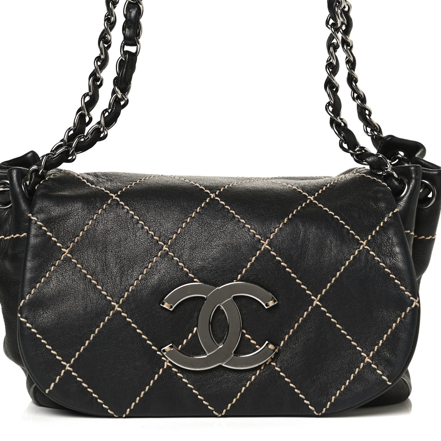 Chanel Lambskin Contrast Stitch Small Surpique Accordion Flap Black 8 of 13