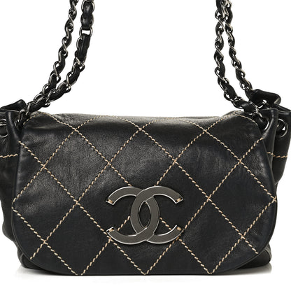 Chanel Lambskin Contrast Stitch Small Surpique Accordion Flap Black 8 of 13