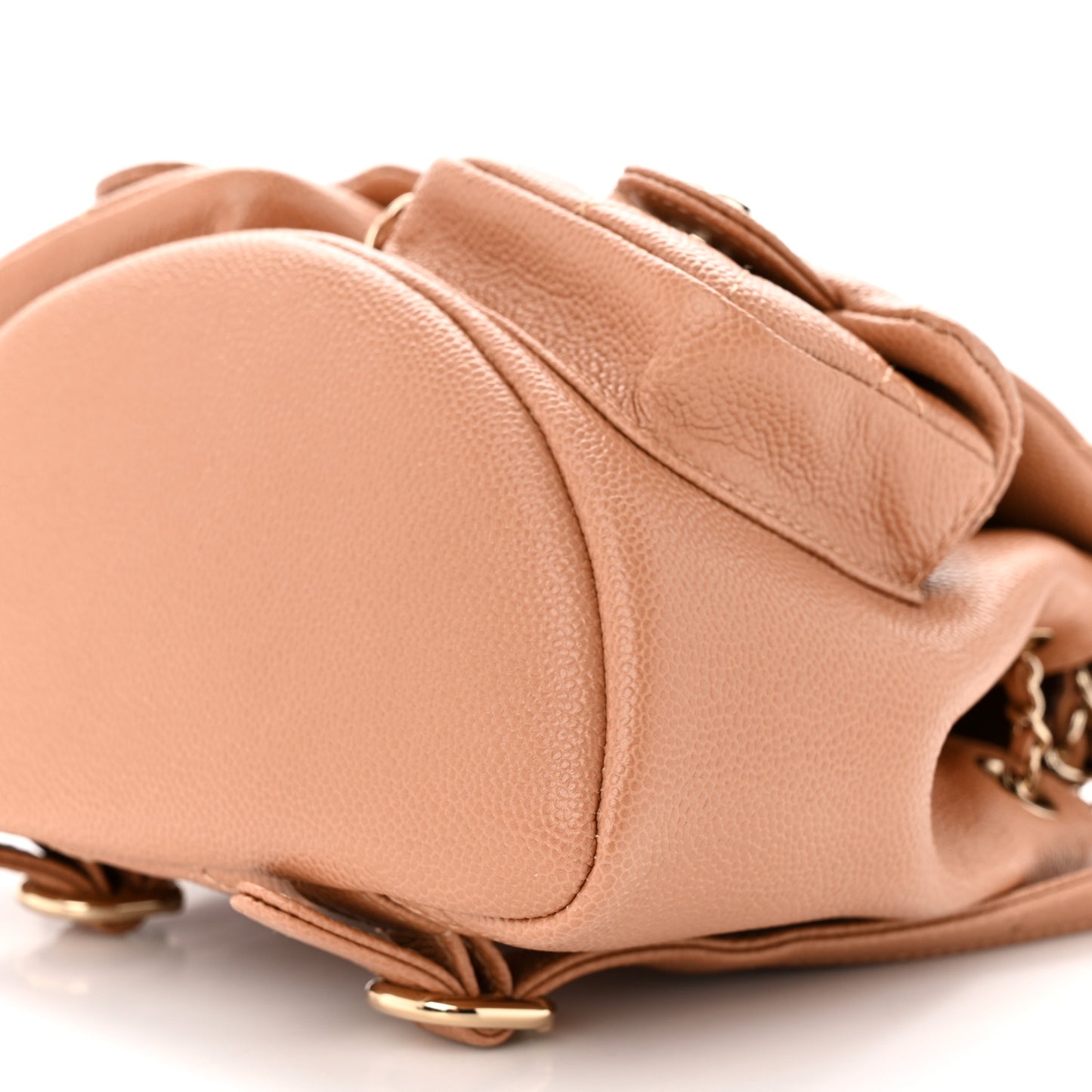 Shiny Caviar Quilted Small Duma Pockets Drawstring Backpack Dark Beige