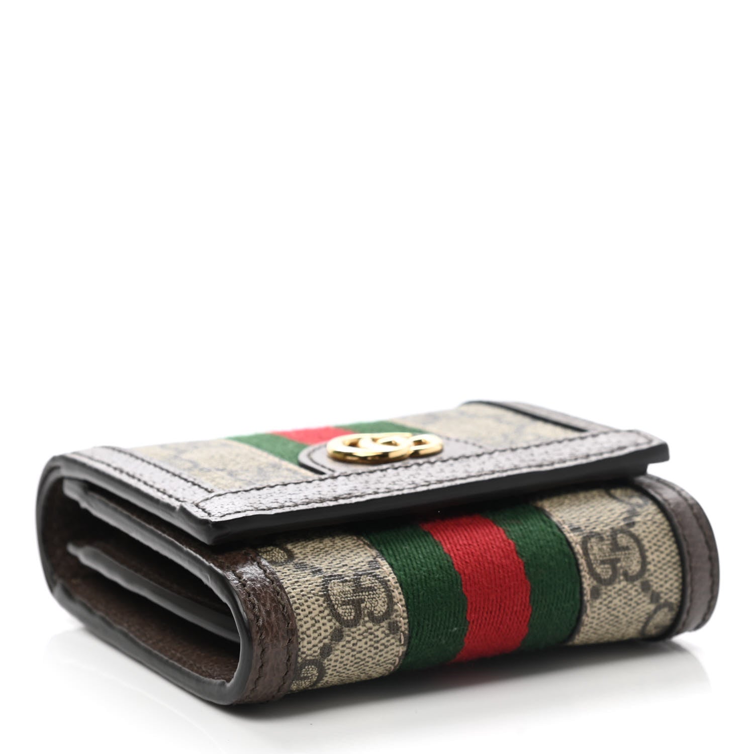 Gucci GG Supreme Monogram Textured Calfskin Web Ophidia Card Case Wallet Beige Ebony New Acero 4 of 7