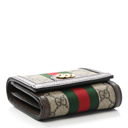 Gucci GG Supreme Monogram Textured Calfskin Web Ophidia Card Case Wallet Beige Ebony New Acero 4 of 7