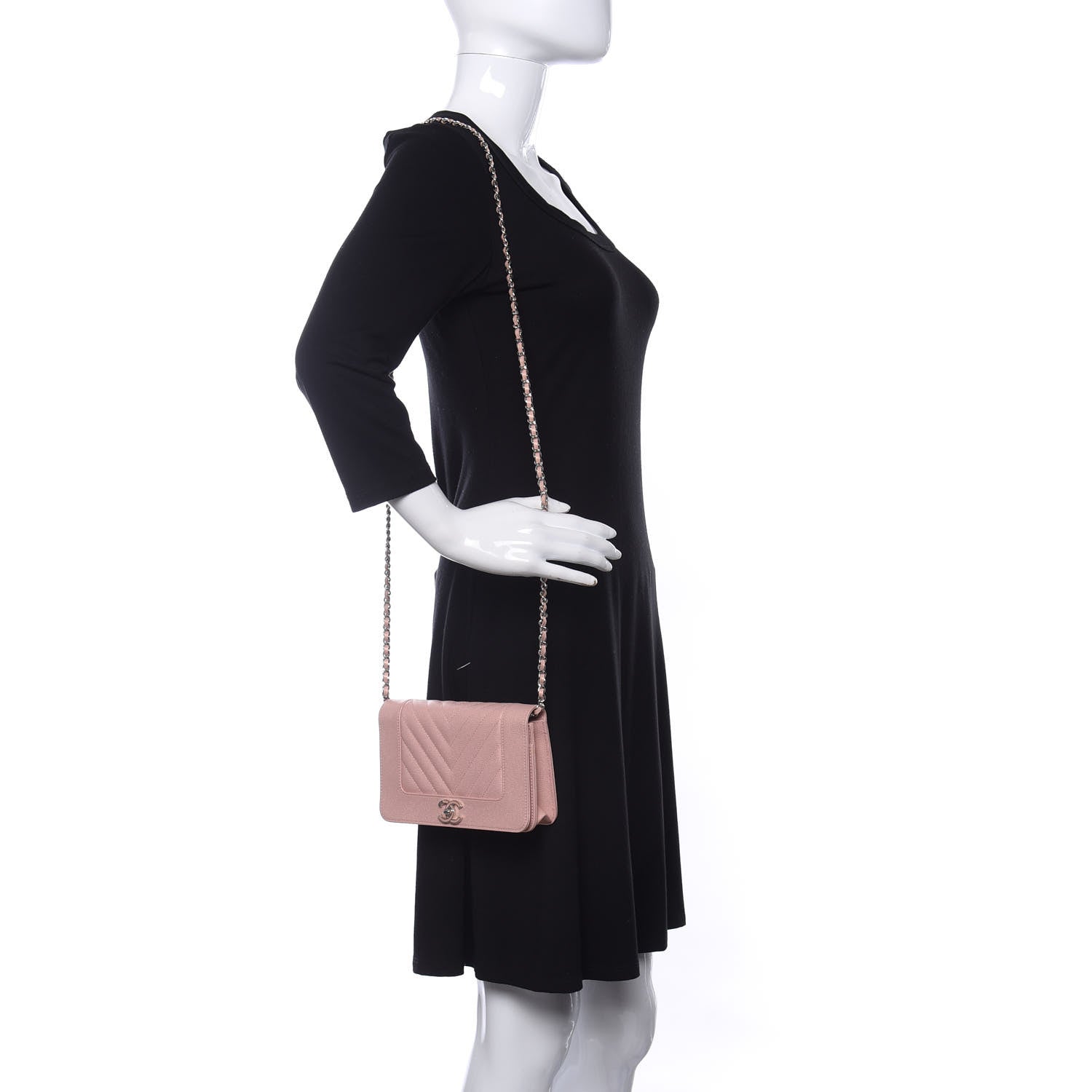Chanel Caviar Chevron Quilted Vintage Mademoiselle Wallet On Chain WOC Pink 2 of 12
