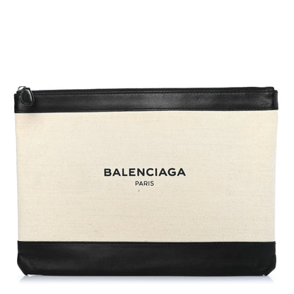 Balenciaga Calfskin Cotton Canvas Logo Clutch Black 1 of 4