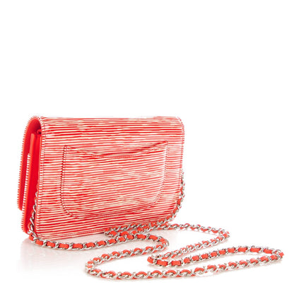 Chanel Patent Striped Wallet On Chain WOC Red 3 of 8