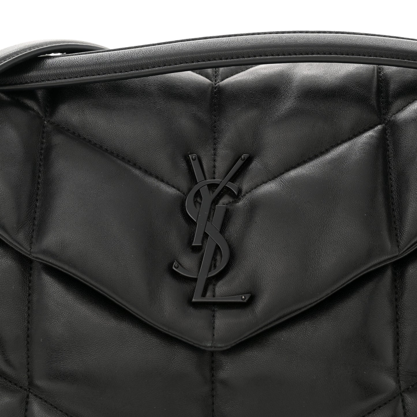 Lambskin Quilted Monogram Monochrome Medium Loulou Puffer Chain Satchel Black