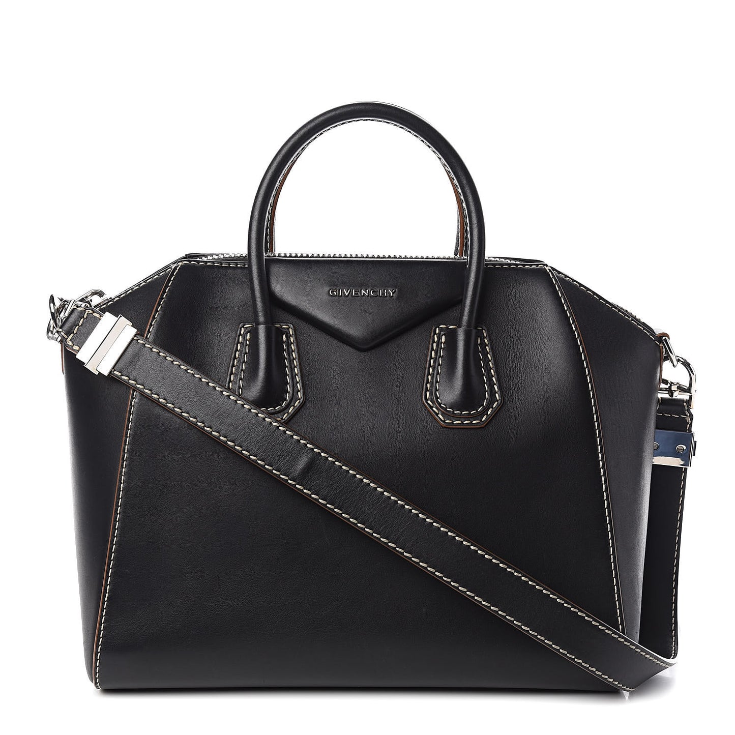 Calfskin Contrast Topstitch Medium Antigona Black White Brown