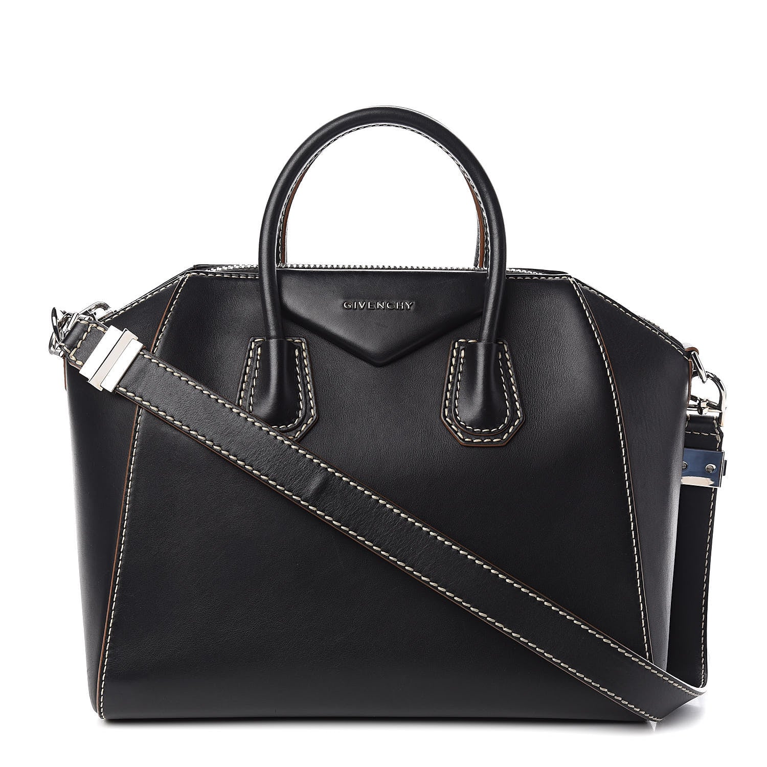 Givenchy Calfskin Contrast Topstitch Medium Antigona Black White Brown 1 of 12