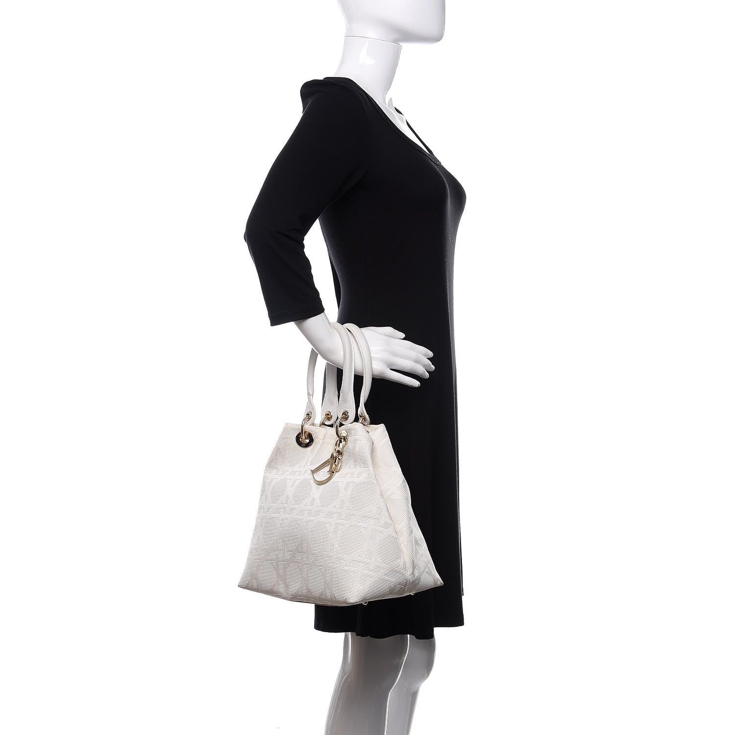 Christian Dior Canvas Cannage Small Soft Lady Dior Shopping Tote White 2 of 16
