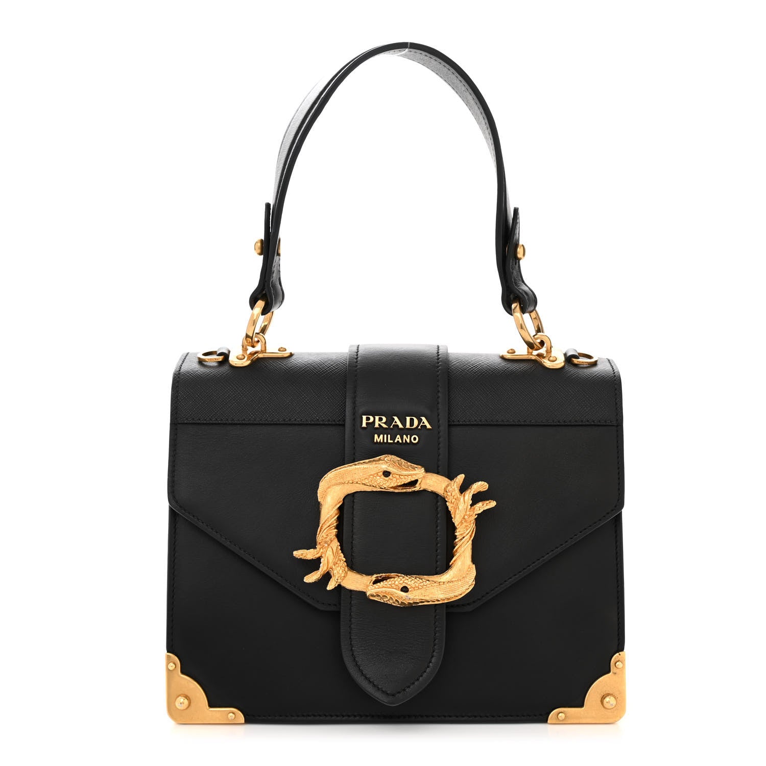 Prada City Calf Saffiano Animalier Top Handle Bag Black 1 of 11