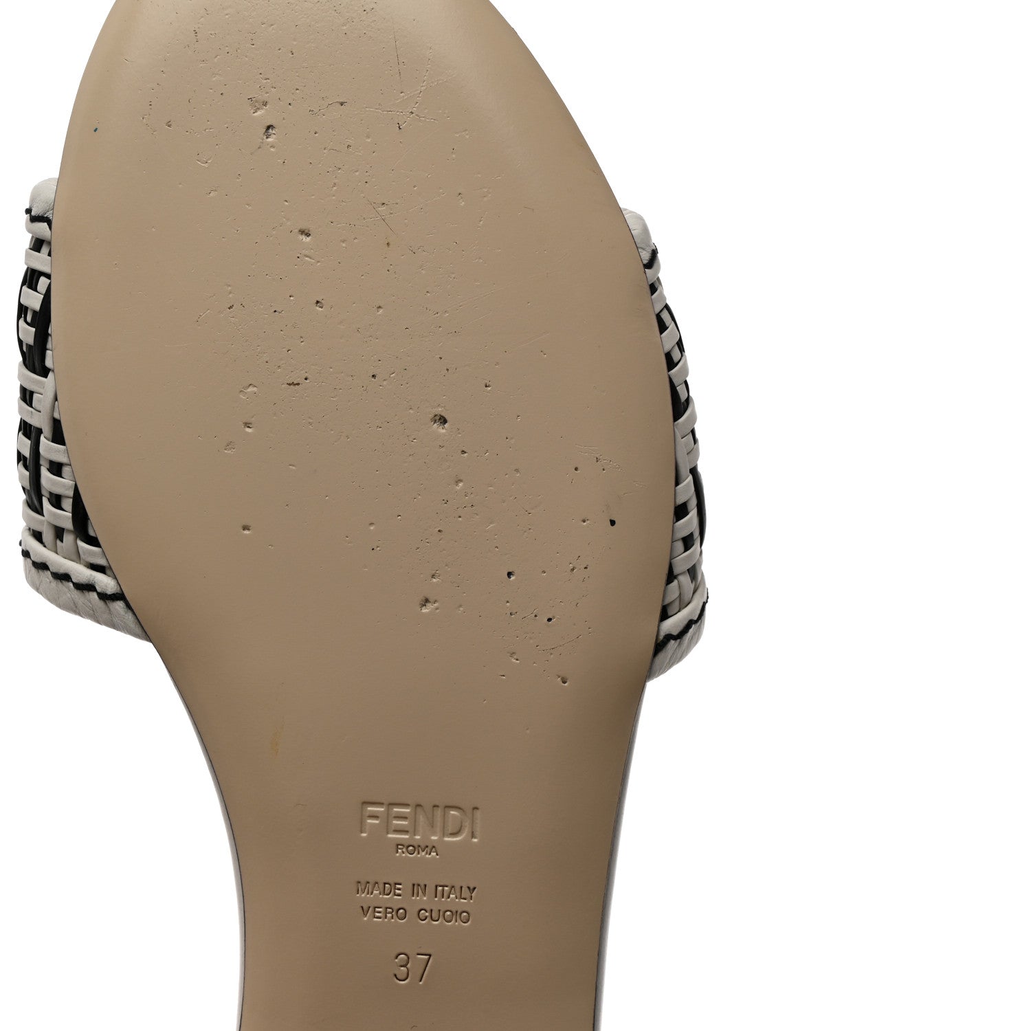 Fendi Woven Calfskin Zucca FF Flat Slide Sandals 37 White Black 8 of 9