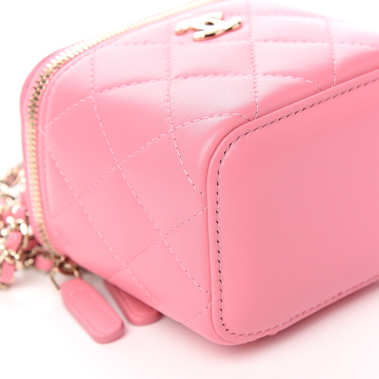 Lambskin Quilted Mini Vanity Case With Chain Pale Pink