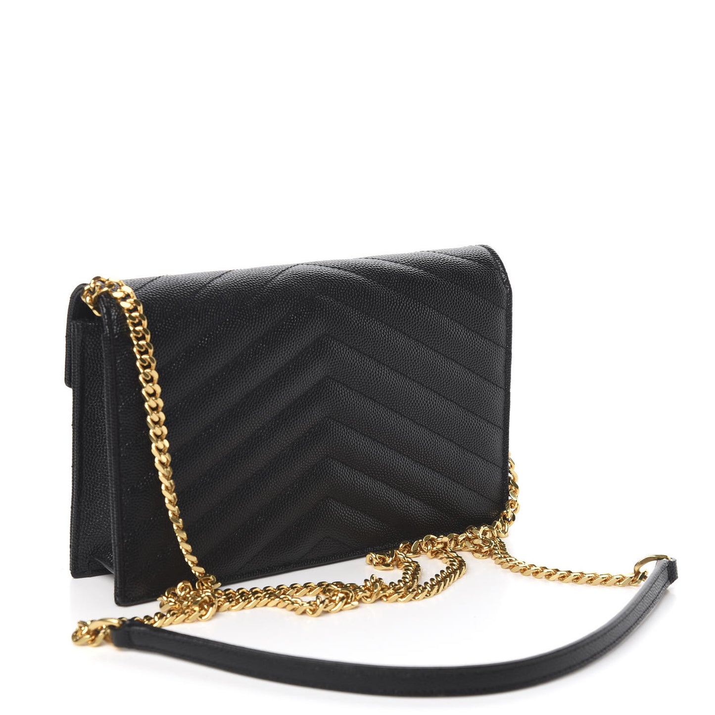 Grain De Poudre Matelasse Chevron Monogram Envelope Chain Wallet Black