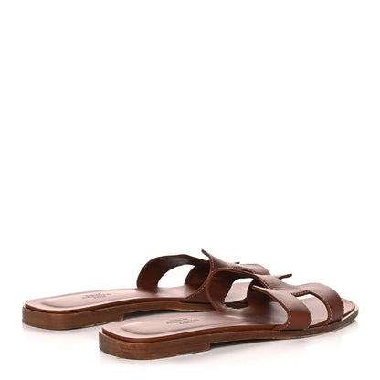 Hermes Box Calfskin Oran Sandals 39.5 Gold 4 of 14