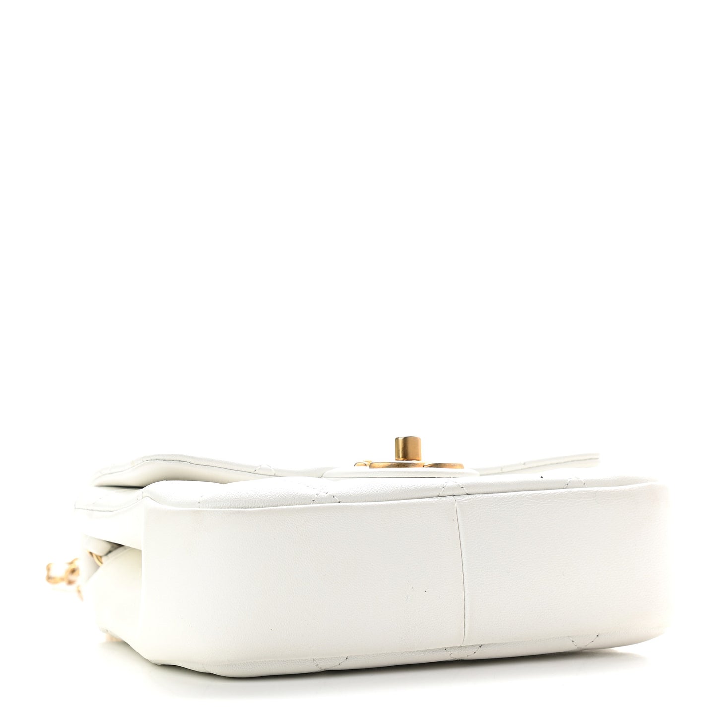 Lambskin Quilted Small Circular Handle Bag White