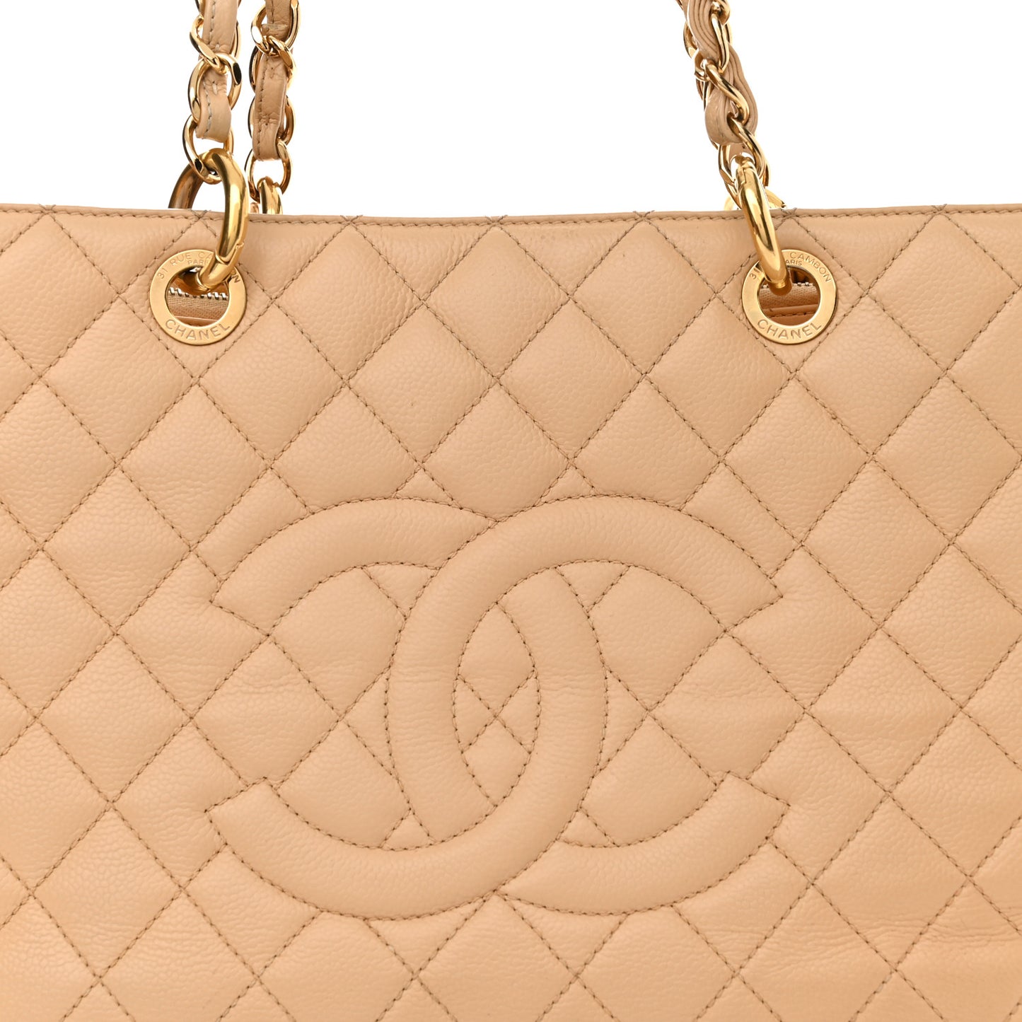Caviar Quilted Grand Shopping Tote GST Beige Clair