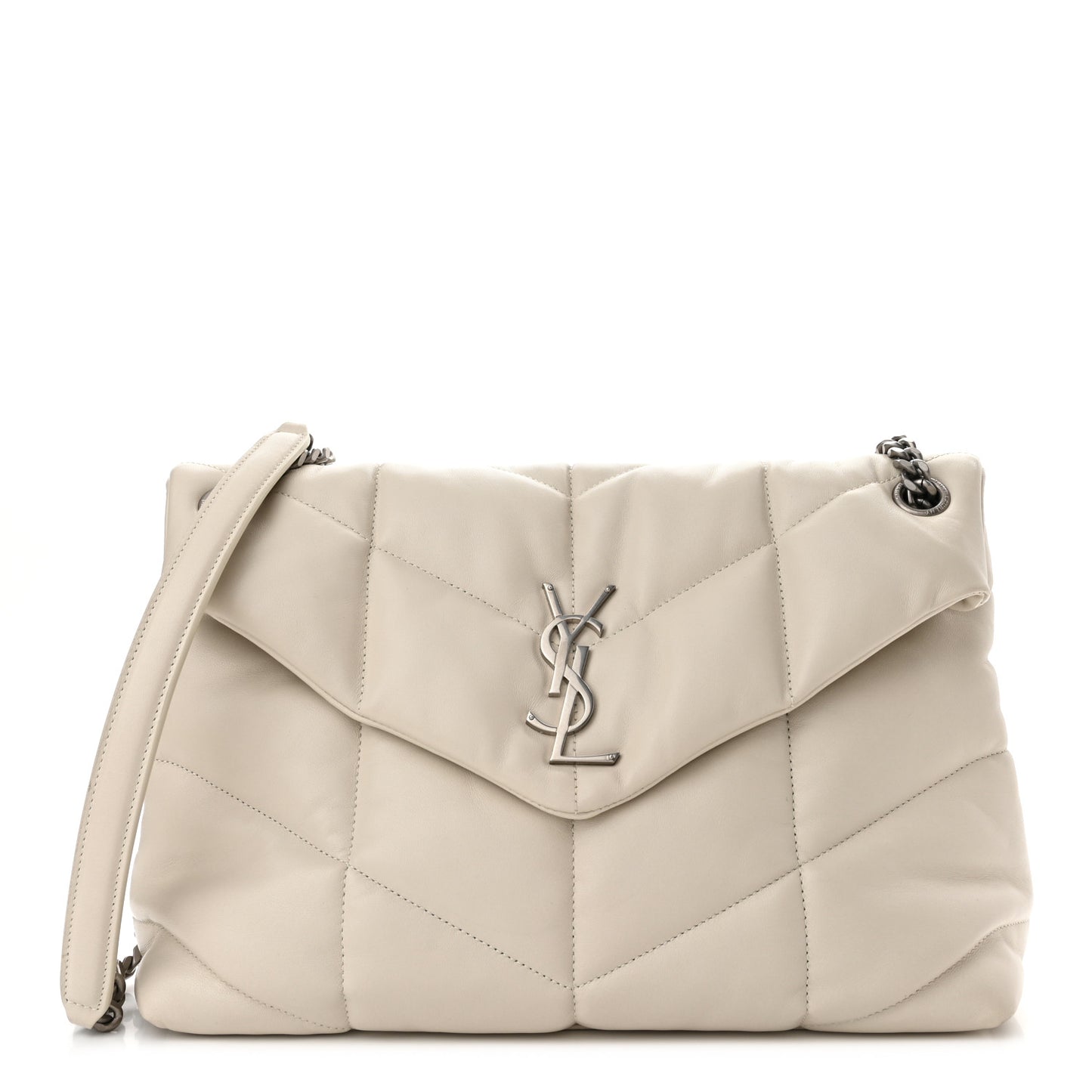 Lambskin Quilted Medium Loulou Puffer Monogram Chain Satchel Blanc Vintage