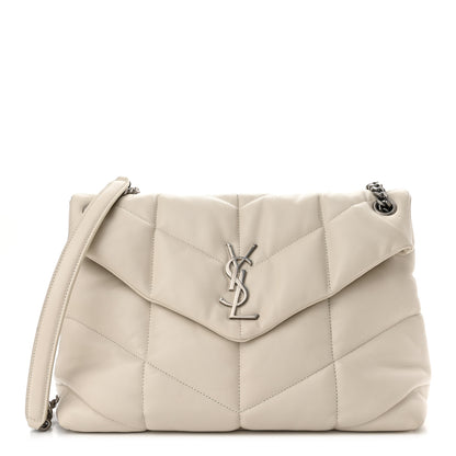 Saint Laurent Lambskin Quilted Medium Loulou Puffer Monogram Chain Satchel Blanc Vintage 1 of 11