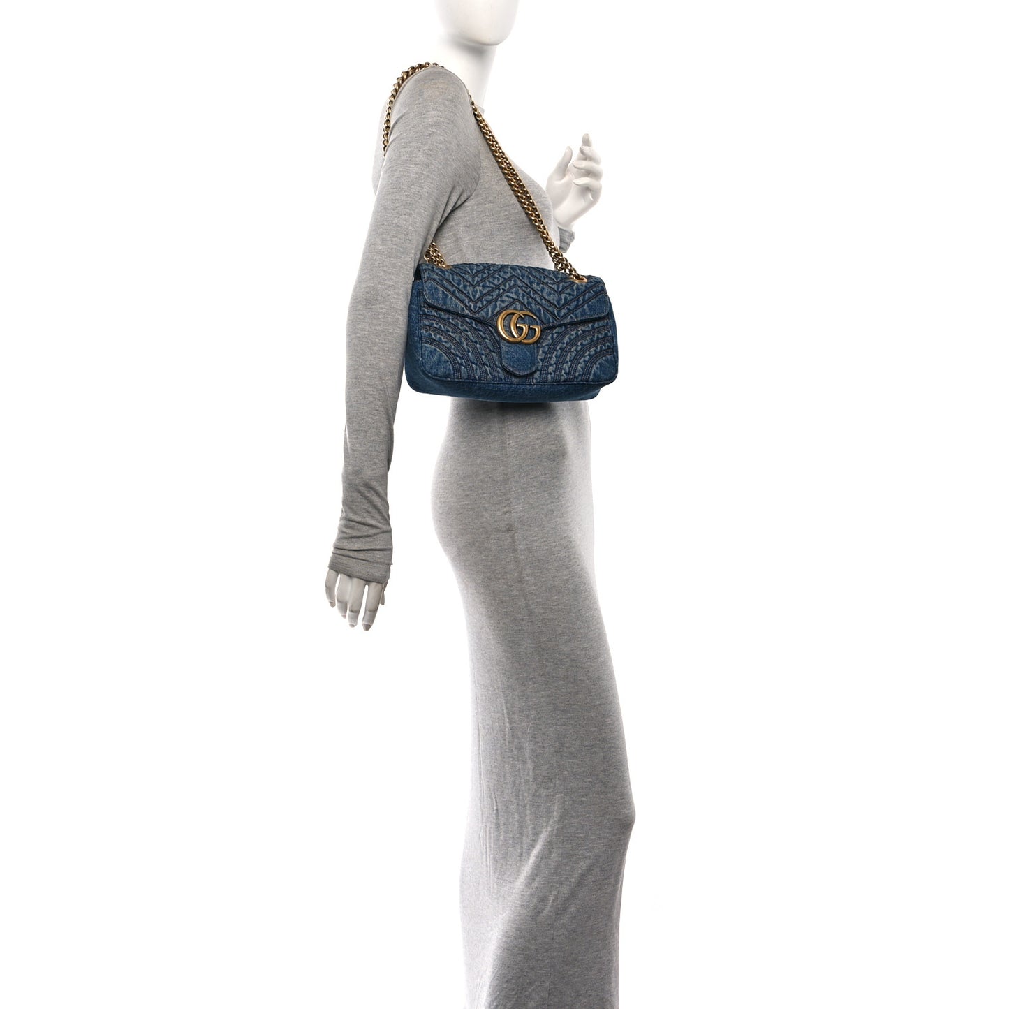 Washed Denim GG Marmont Shoulder Bag Blue