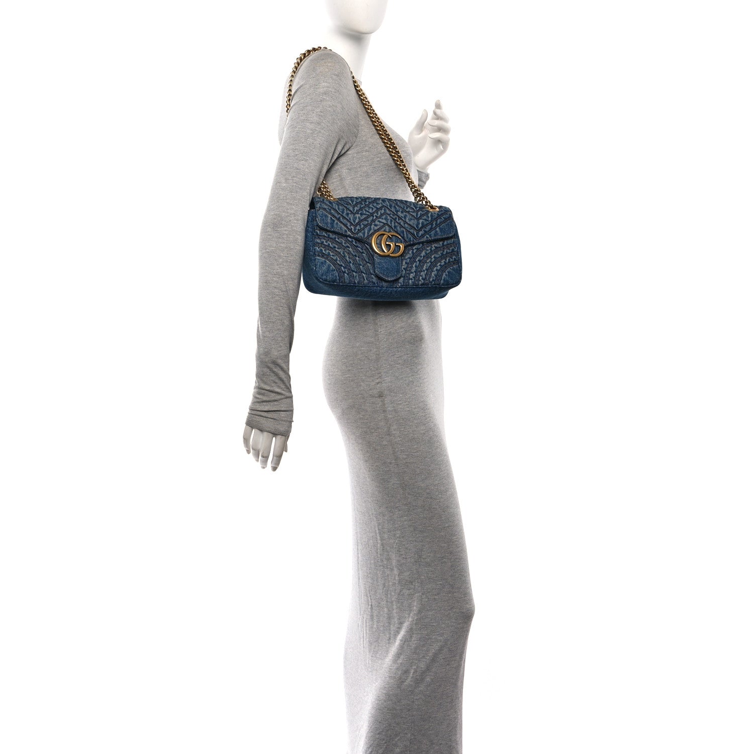 Gucci Washed Denim GG Marmont Shoulder Bag Blue 2 of 11
