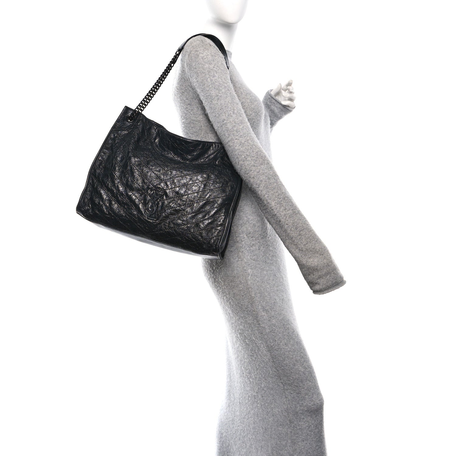 Saint Laurent Crinkled Calfskin Matelasse Monogram Large Niki Shopper Tote Black 2 of 11