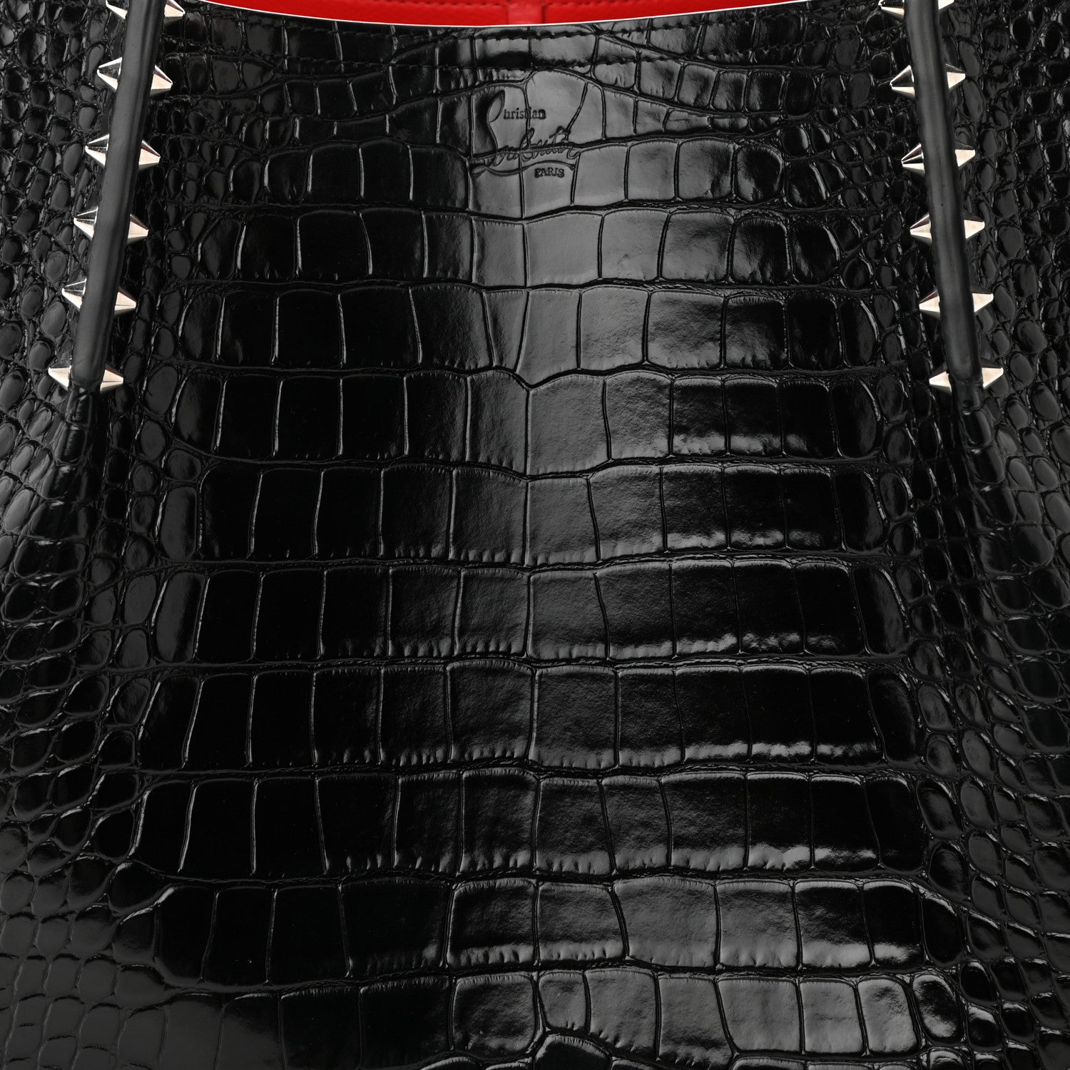 Christian Louboutin Calfskin Crocodile Embossed Spikes Large Cabarock Black 7 of 9