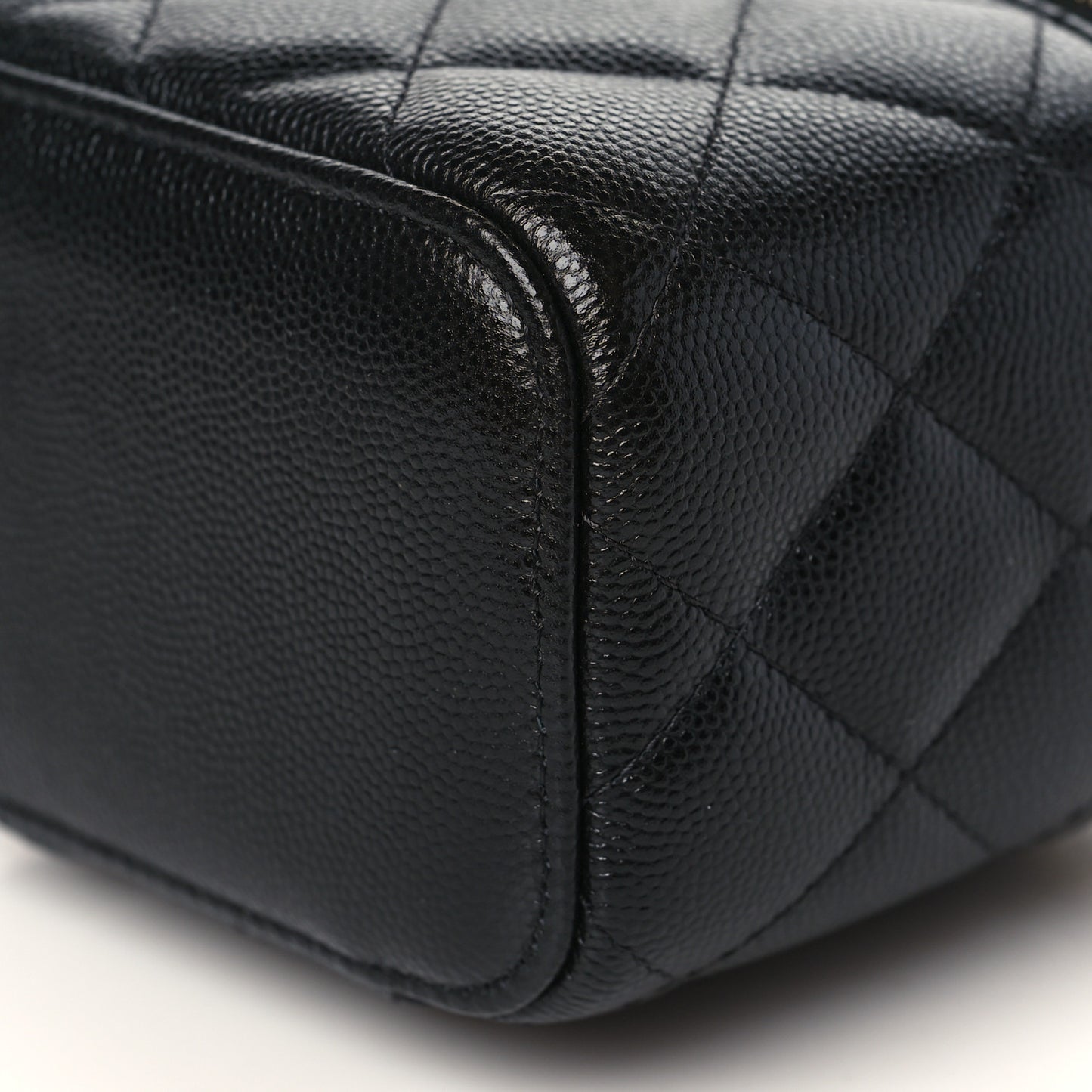 Caviar Quilted Mini Pearl On Top Vanity Case With Chain Black