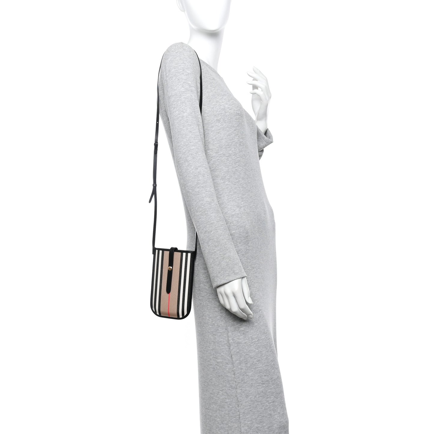 E-Canvas Calfskin Icon Stripe Anne Phone Case With Strap Archive Beige