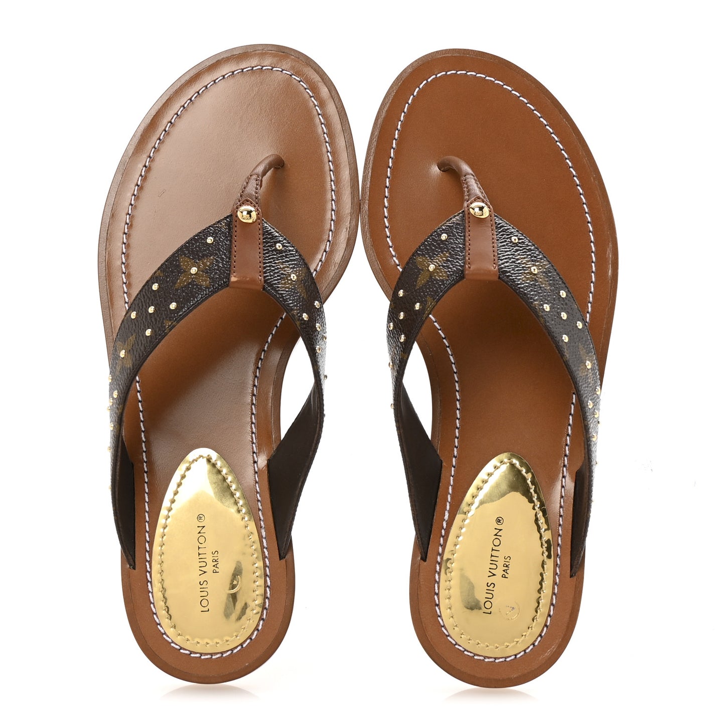 Monogram Sunny Flat Thong Sandals 38 Brown