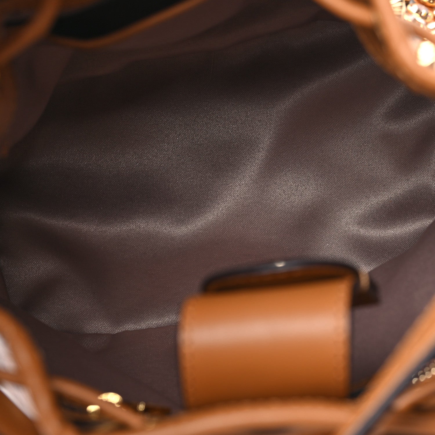MCM Visetos Swarovski Crystal Studded Mini Drawstring Bucket Bag Cognac 5 of 12