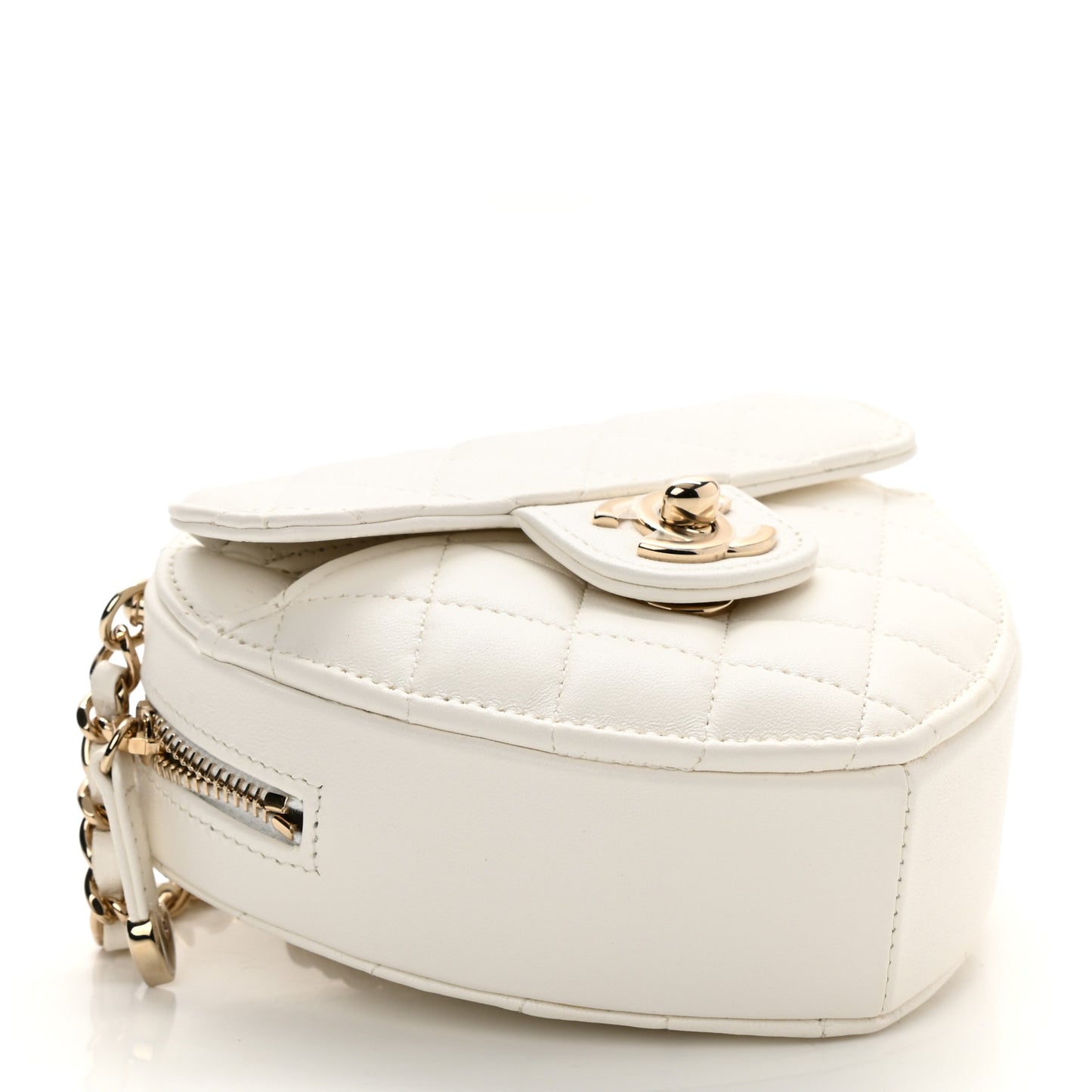 Lambskin Quilted CC In Love Heart Clutch With Chain White